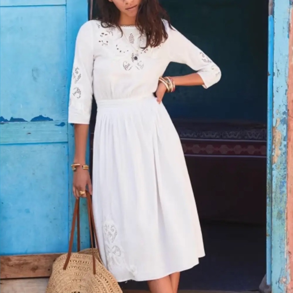 Sezane Amaya White Cotton Embroidered Midi Dress FR 36 US 4